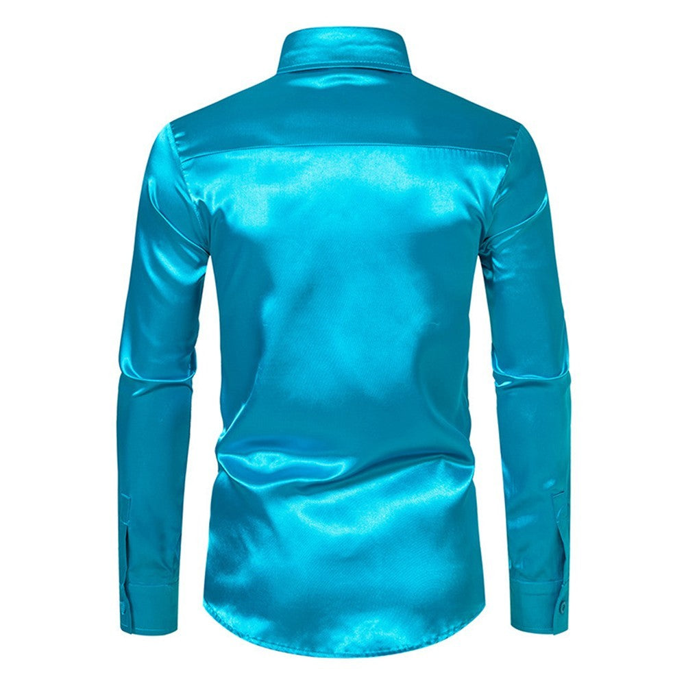 Trendy Mens Slim Fit Satin Silk Long Sleeve Shirt Button Down Party Shirts