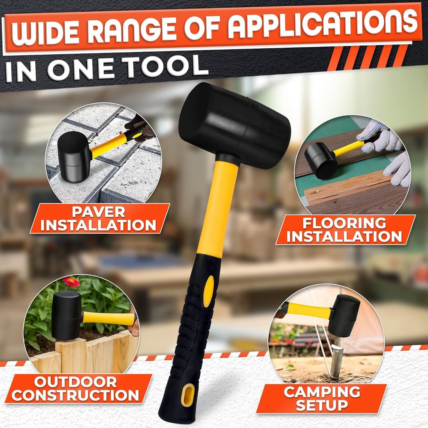 24 Oz Rubber Mallet Hammer for Woodworking, Flooring, Tiling, Camping and More -