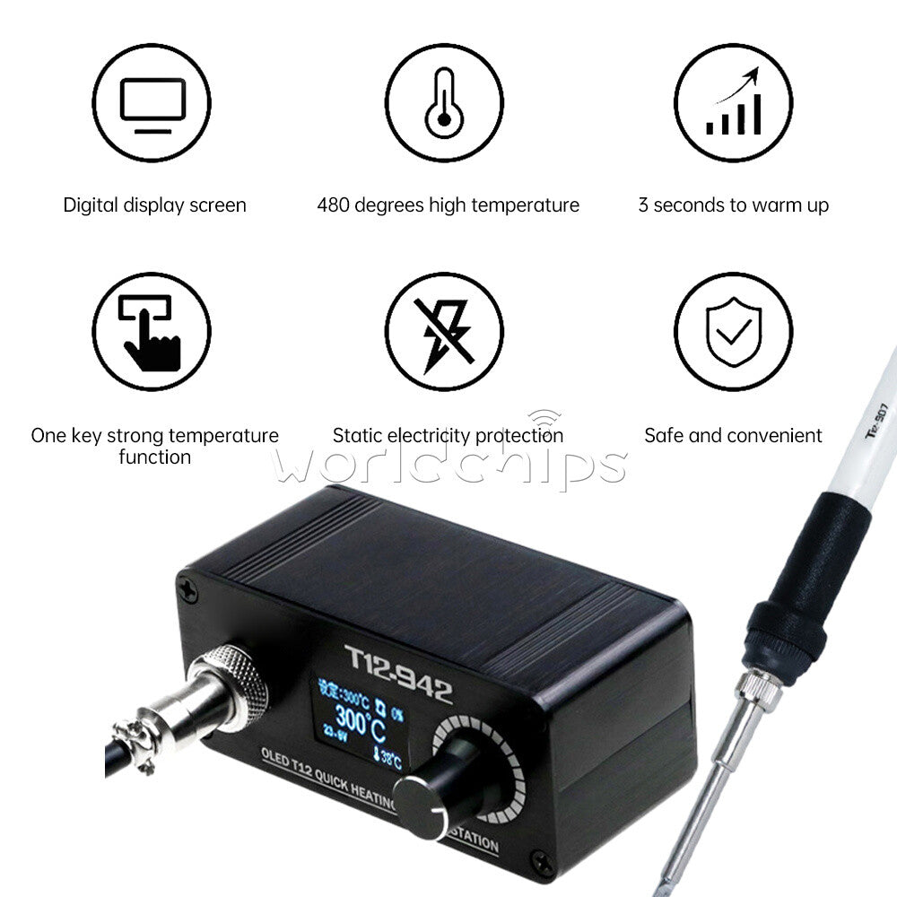DC12-24V 75W T12-942 Soldering Iron Digital Adjustable Temp Solder Station OLED