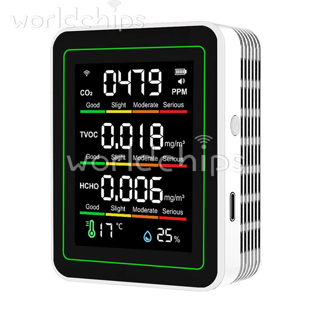 Tuya 5-in-1 WiFi Air Quality Monitor Formaldehyde CO2 TVOC Temp Humidity Tester