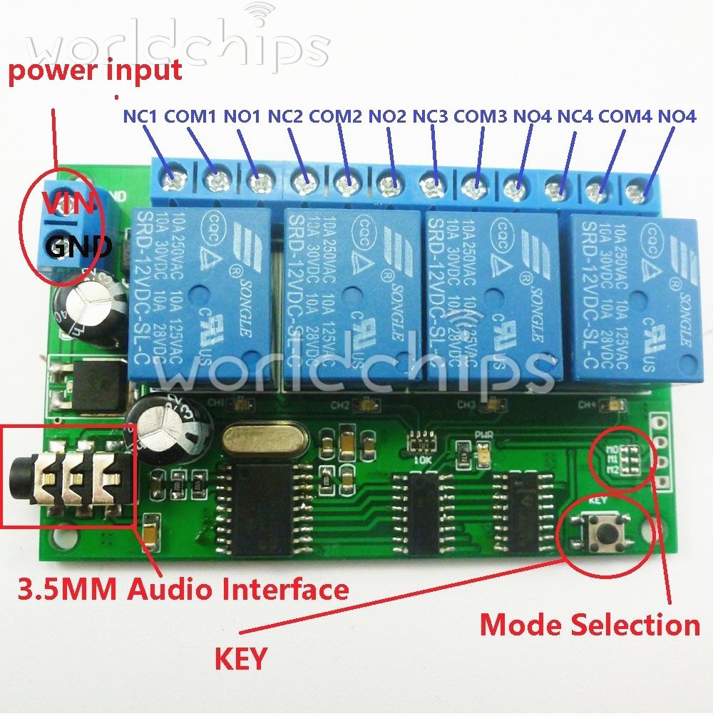 AD22B04 4-Channel MT8870 DTMF Audio Decoder Relay Remote Control Command Module