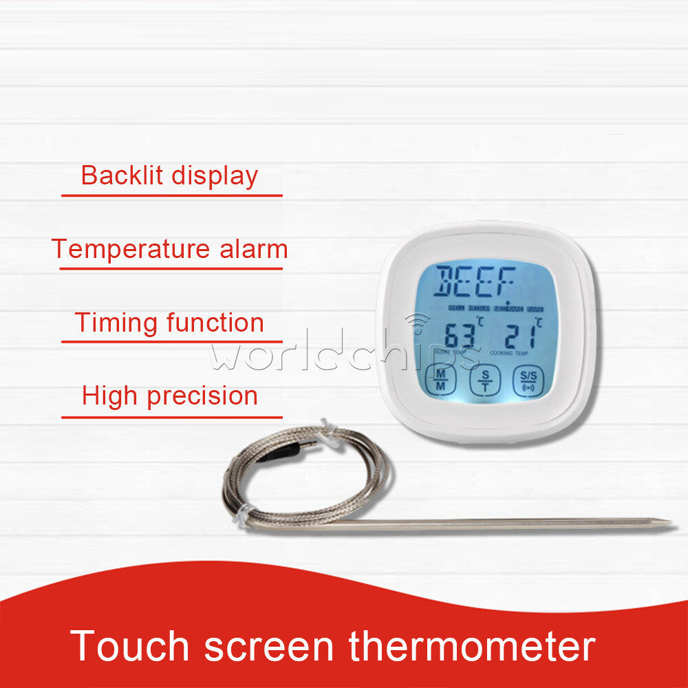 Digital Meat Thermometer for Oven BBQ Grill Food Cooking Touchscreen Timer alarm