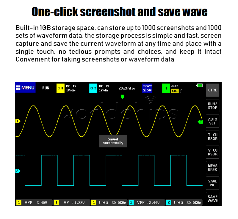 FNIRSI Touch Panel 2CHS Digital Oscilloscope 7" 1013D Mini 100MHz Bandwidth 1GS
