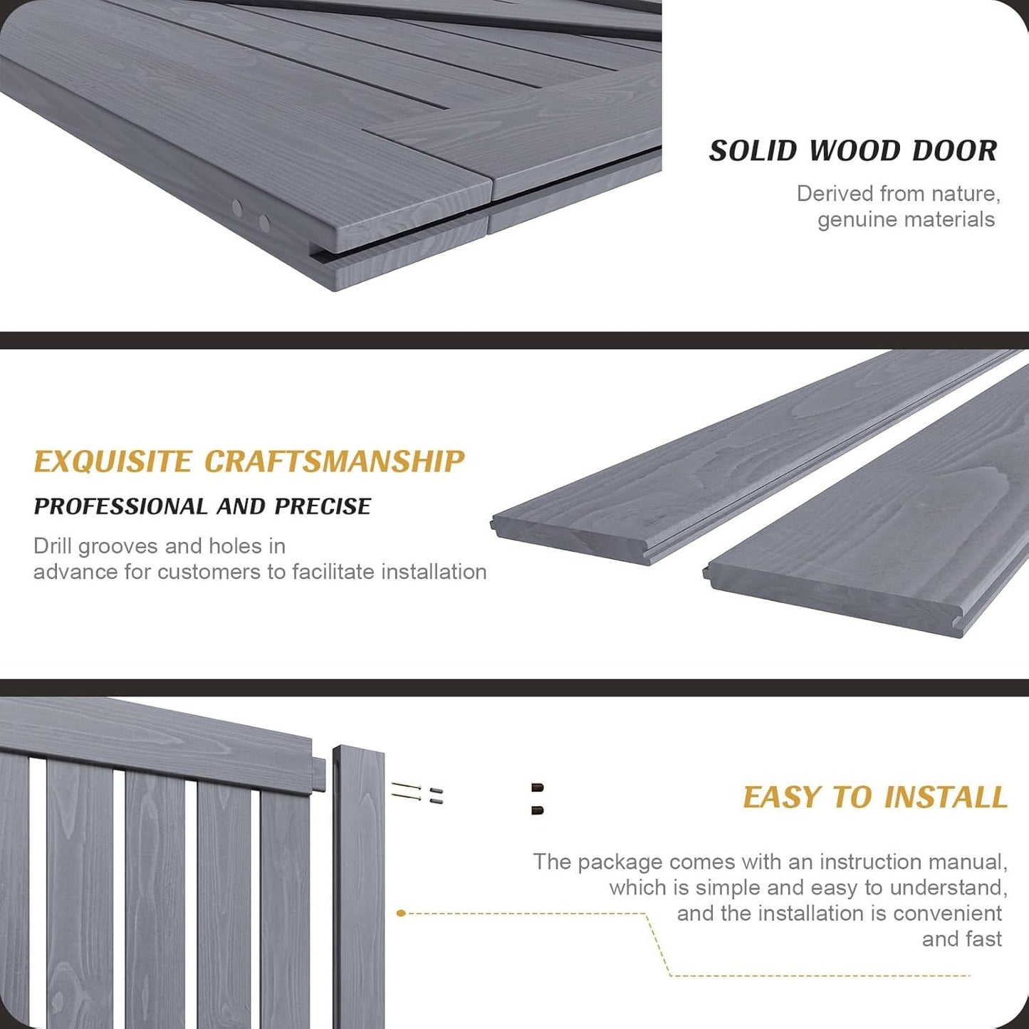 36x84 Inch Gray Wood Barn Door Slab with Hardware Track Kit, K-Frame Design
