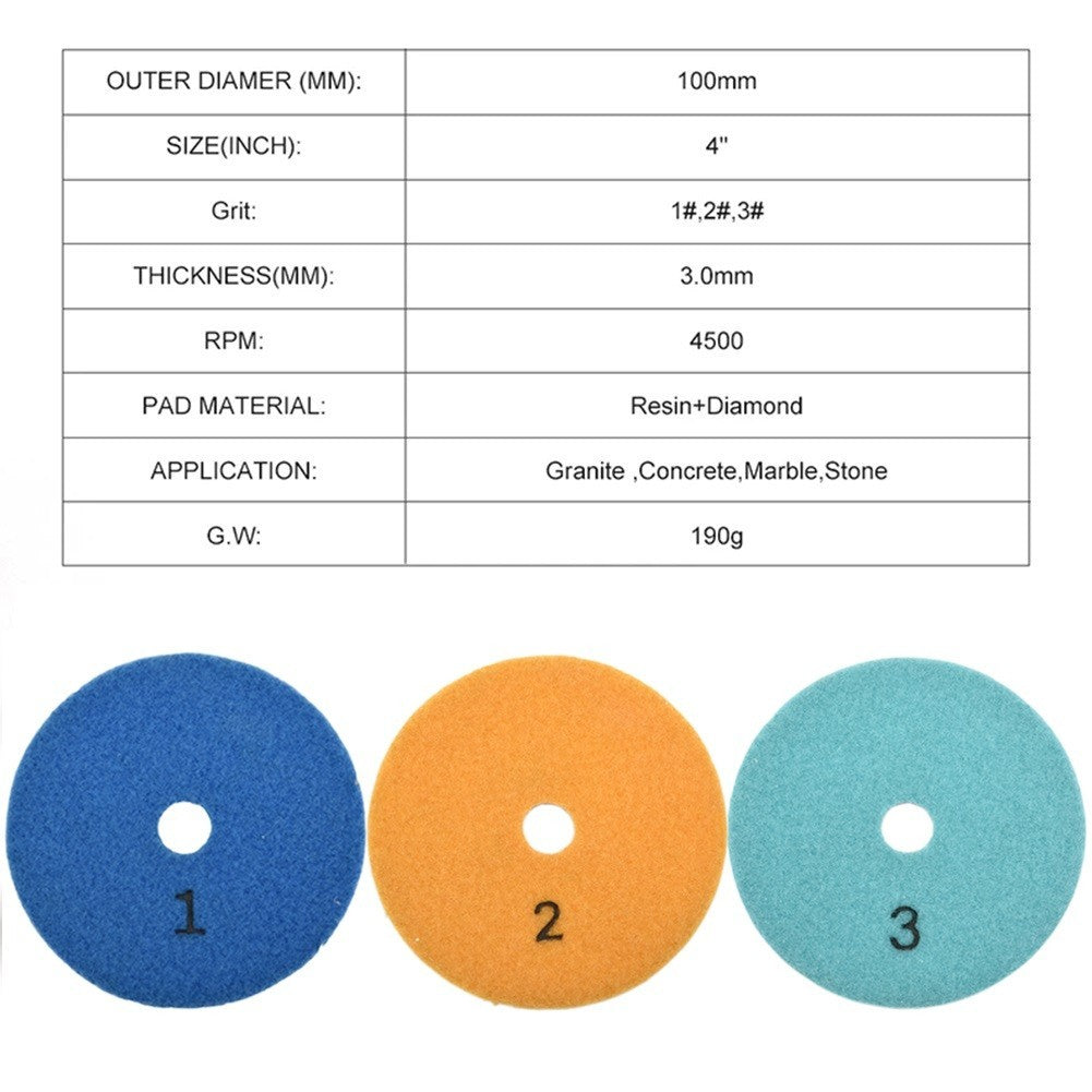 1#/2#/3# Grit 1pc Polishing Pad 4 Inch Concrete For Granite Industrial