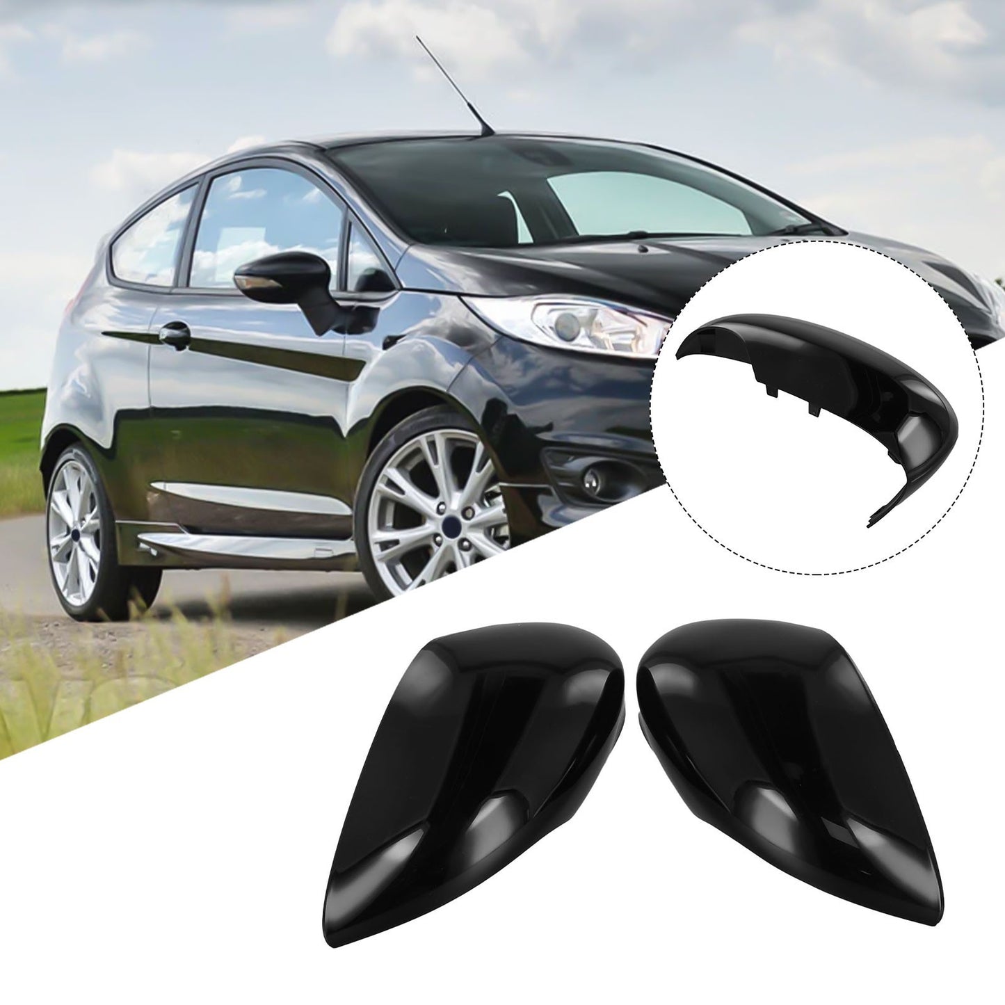 Premium Glossy Black Mirror Cover for Ford Fiesta MK7 08 17 Excellent Fit