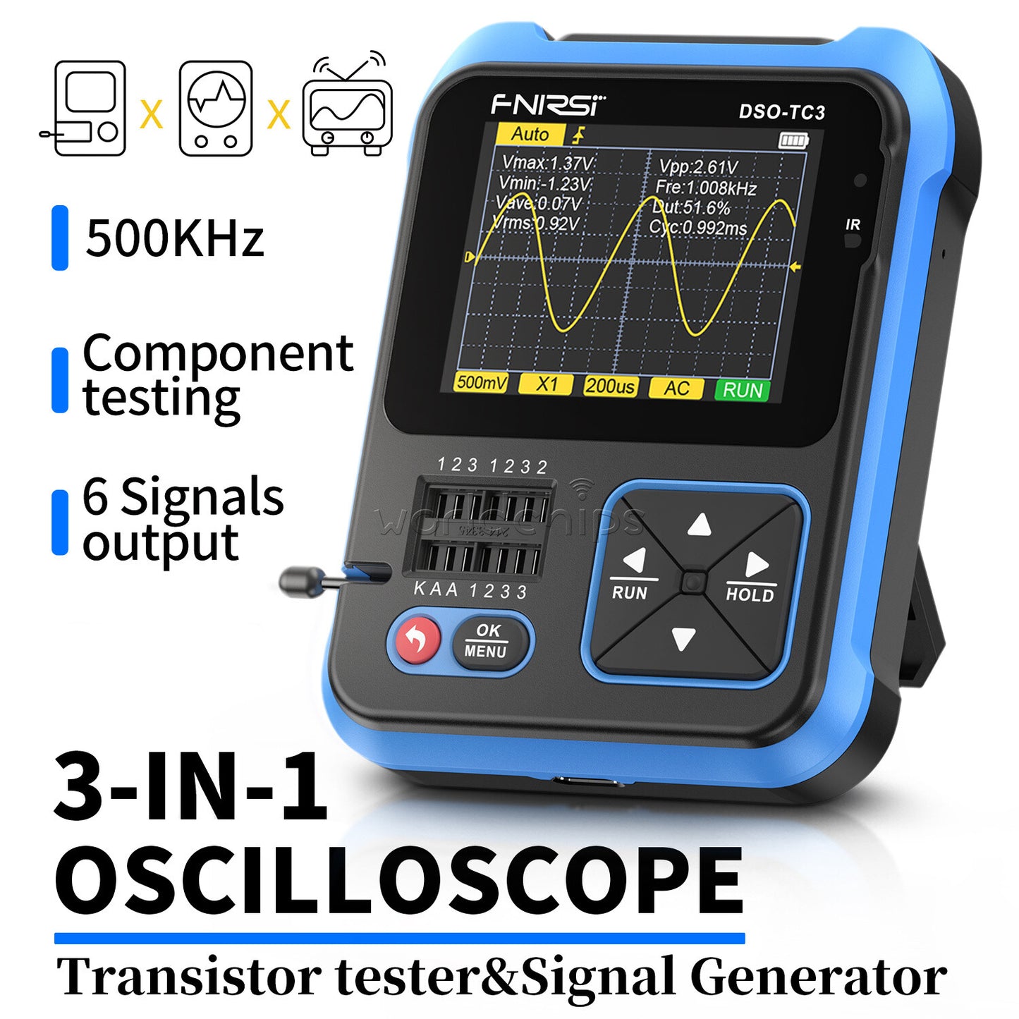 DSO-TC3 500kHz Handheld Digital Oscilloscope Transistor Tester Signal Generator