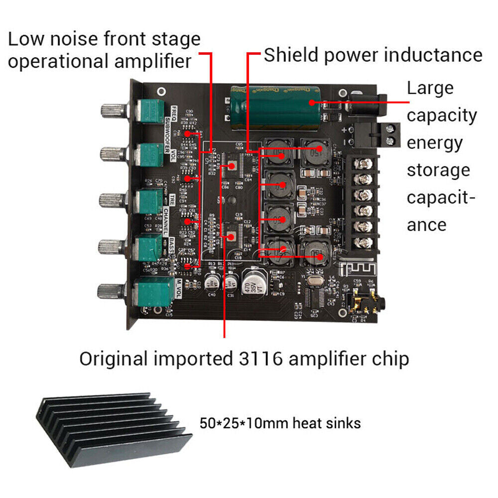 DC12-24V APP Model 2.1 Channel Bluetooth 5.0 Digital Amplifier Module TPA3116D2