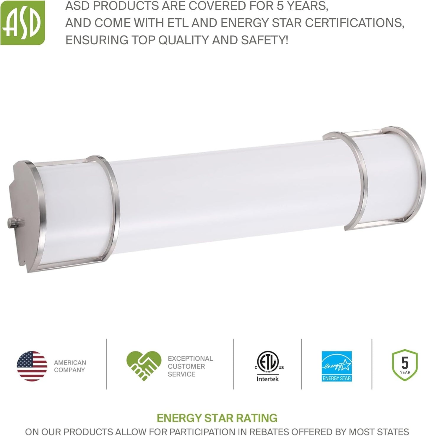 LED Vanity Flush Mount Light, 24", 3CCT Dimmable, Nickel Finish