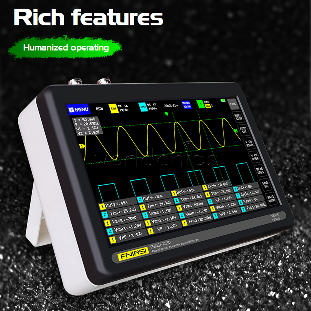 1013D 7 inch 2CH Digital Storage Oscilloscope 100MHz Bandwidth 1GS Sample Rate