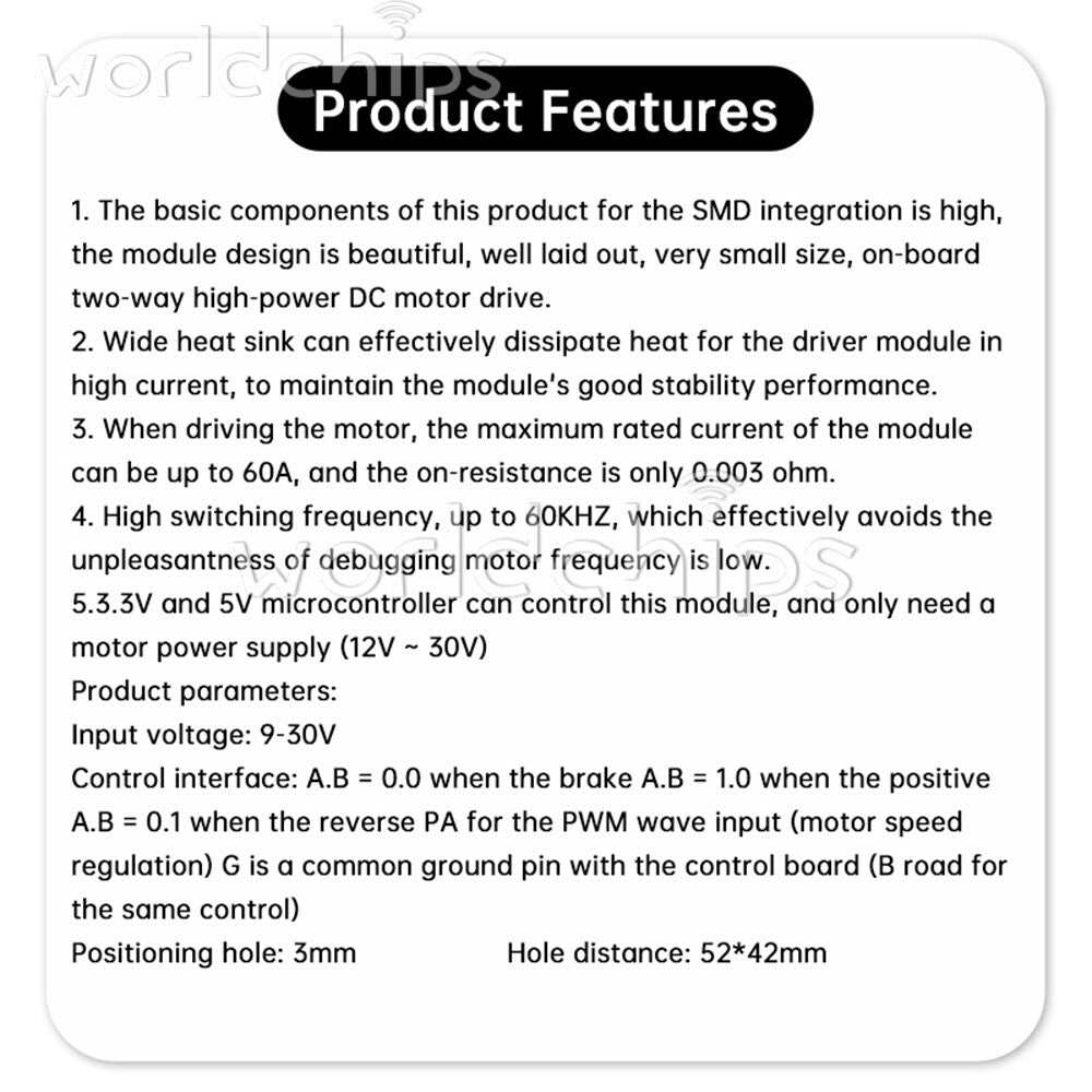 9V-30V 60A Dual PWM DC Motor Driver Module High Power H-Bridge Speed Controller