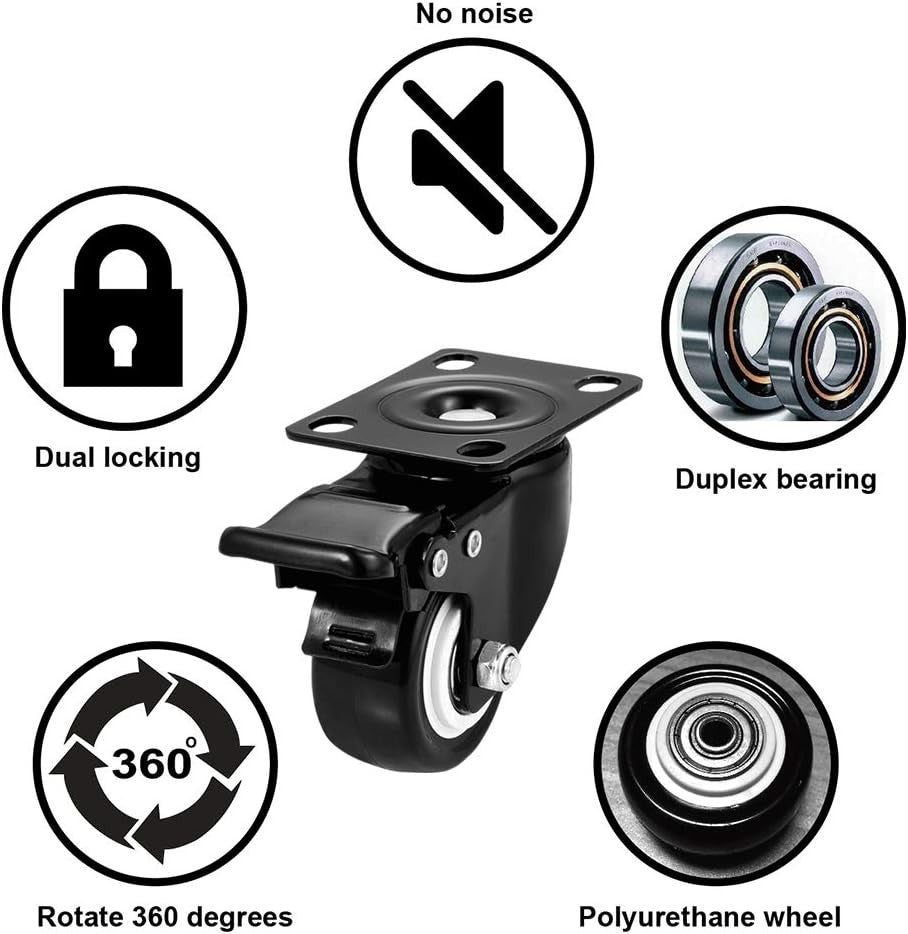 Caster Wheels, 2 Inch Casters, Casters Set of 4 Heavy Duty -  Locking Casters, S