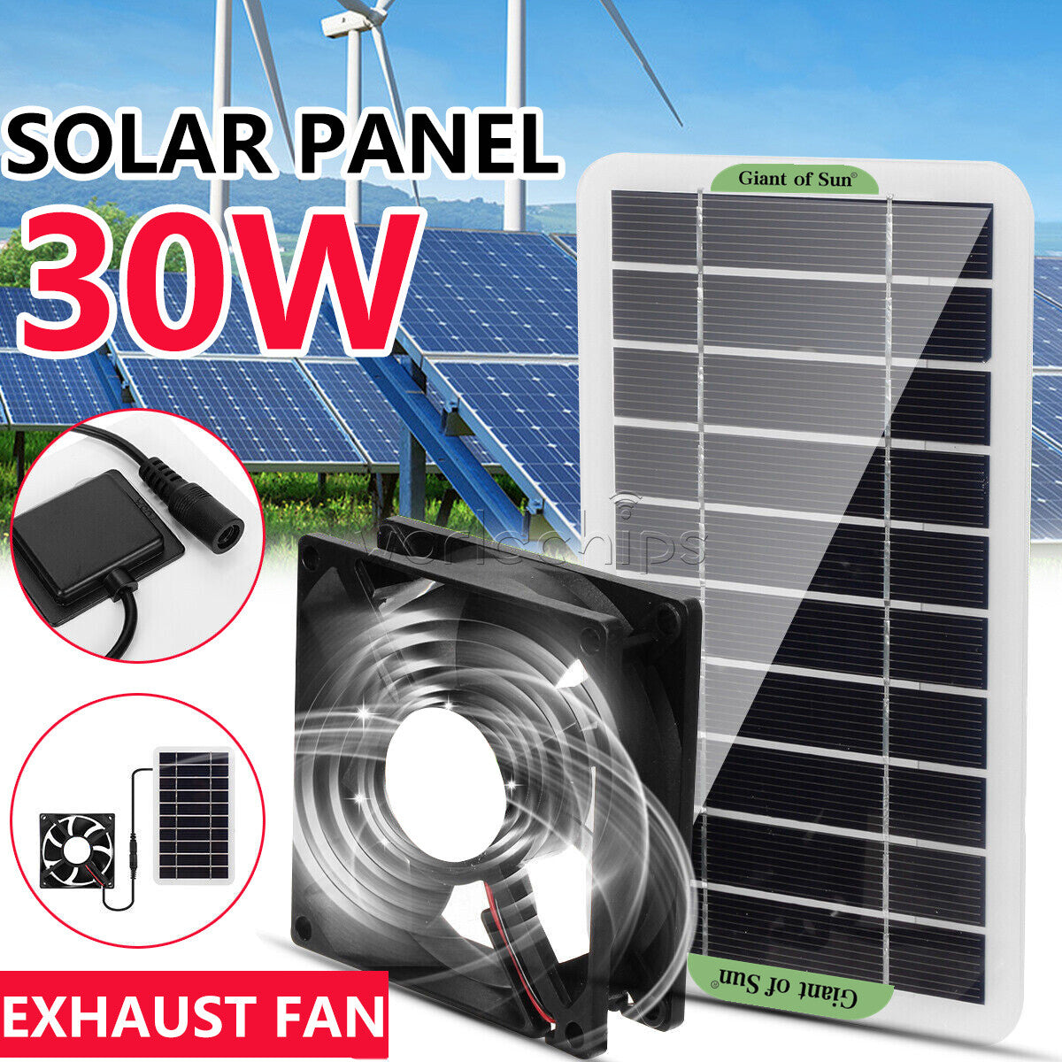 Solar Panel Powered Fan Ventilator 30W Exhaust Fan for Pets Dog Chicken House
