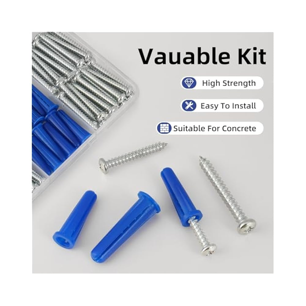 180-Piece Concrete Anchor & Screw Kit, Conical Anchors, Self-Tapping Screws