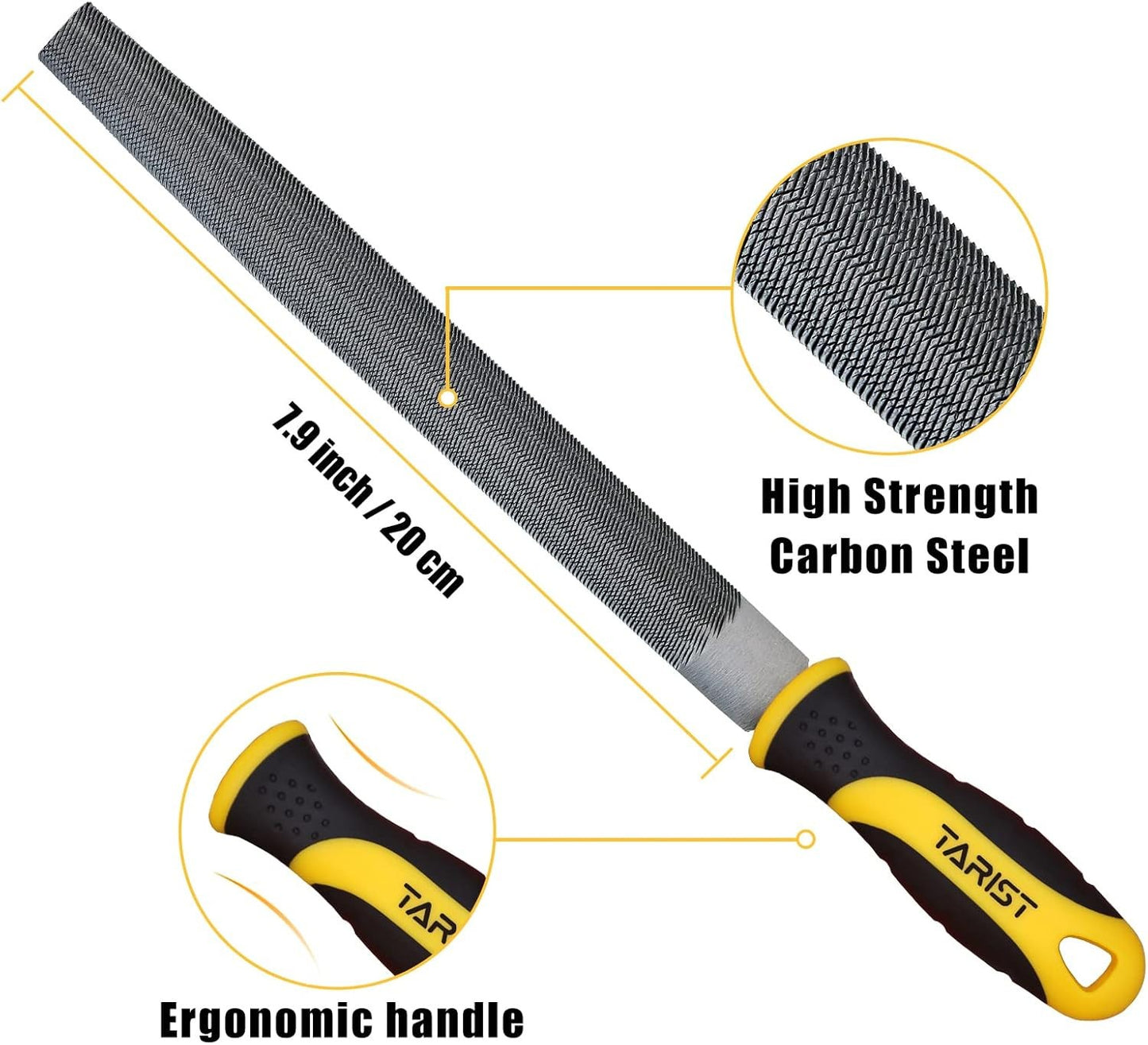 Metal File Set, 3-Piece, 8-Inch,Professional Carbon Steel File, Includes Flat/Ha