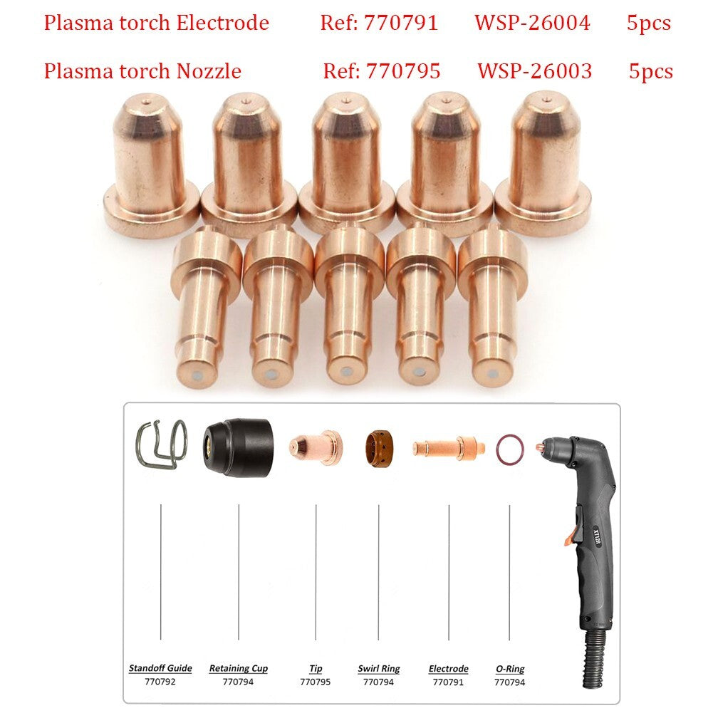 10pcs 770795,770791 Plasma Torch Tips Electrode Kit For Hobart AirForce 12ci