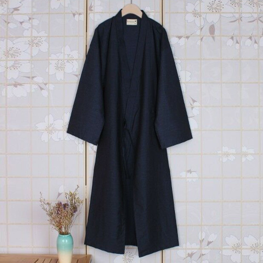 Casual Men's Cotton Home Robe Kimono Yukata Bathrobe Pajamas With Belt