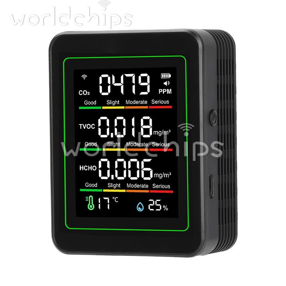 Tuya 5-in-1 WiFi Air Quality Monitor Formaldehyde CO2 TVOC Temp Humidity Tester