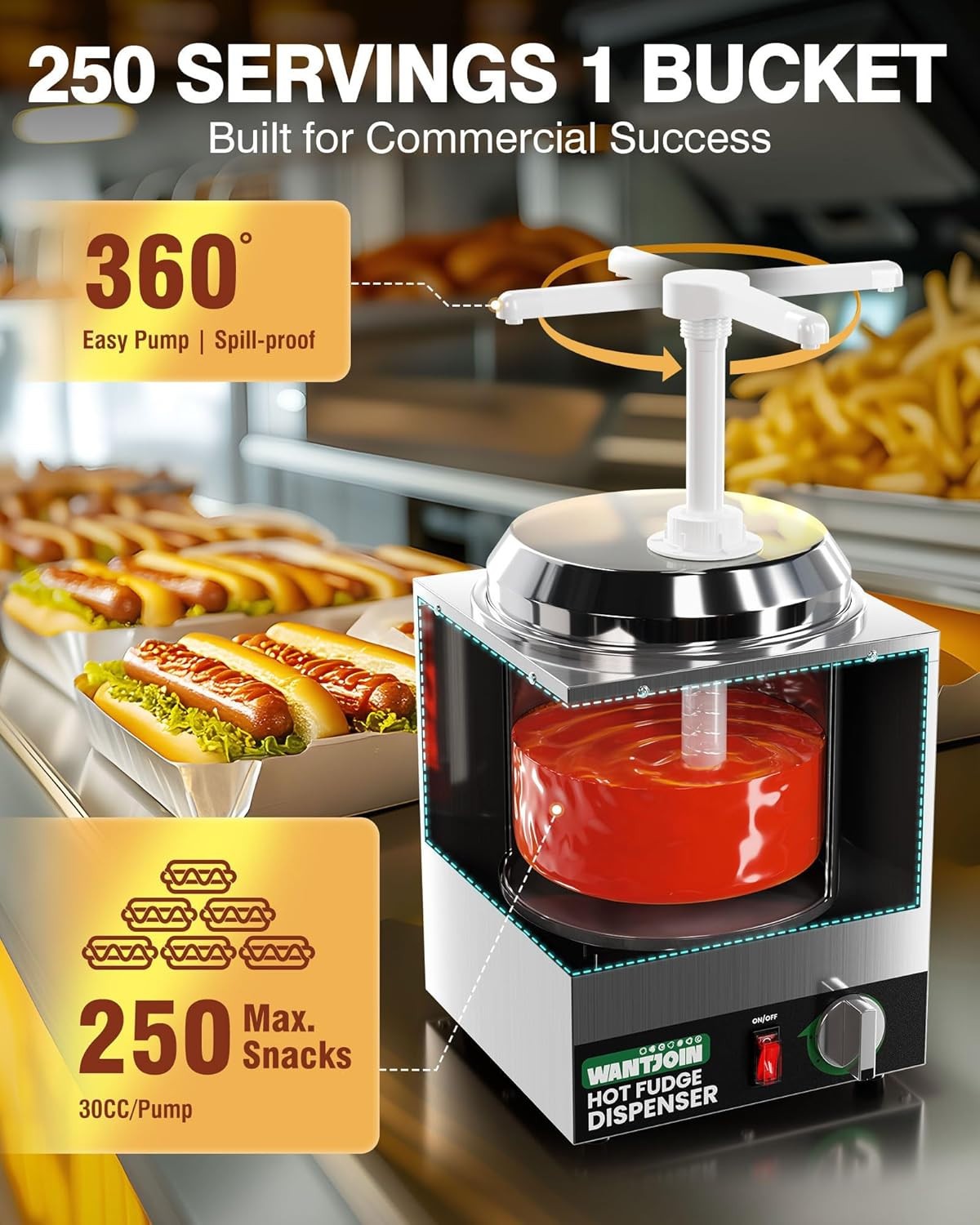 2.8Qt Nacho Cheese Dispenser with Pump - 5-Level Temperature Adjustment