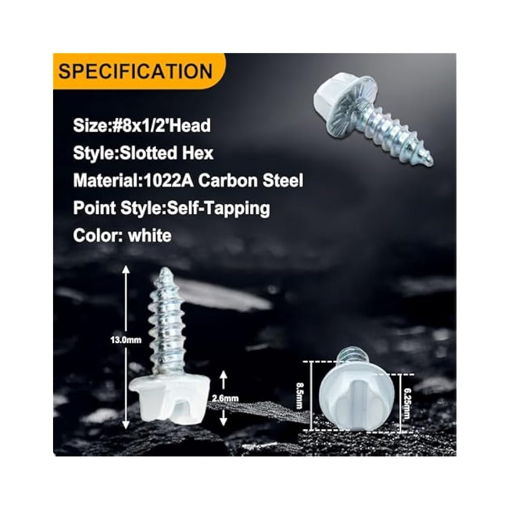 Self-Tapping Gutter Screws, #8 x 1/2", White, Zinc Plated, with Magnetic Driver