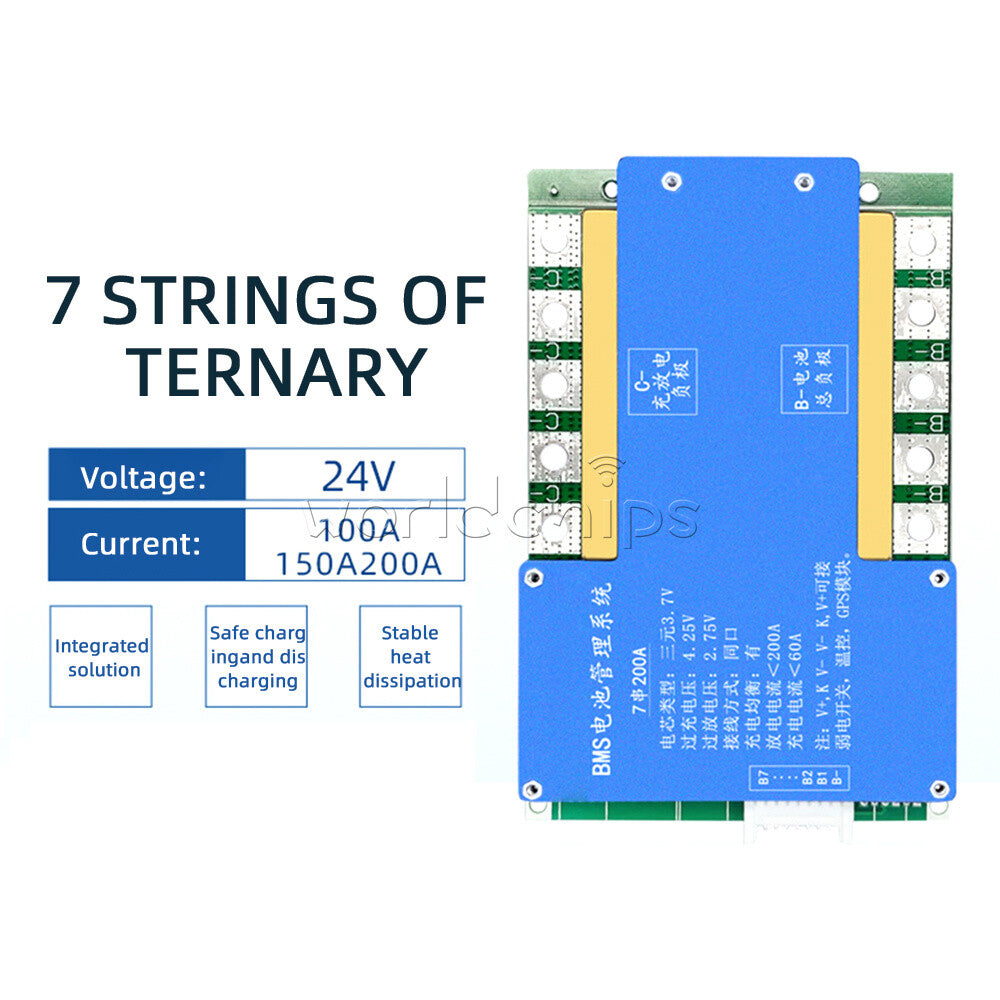 7S 24V 100/150/200A Li-ion Battery Protection Board with Balanced Temperature