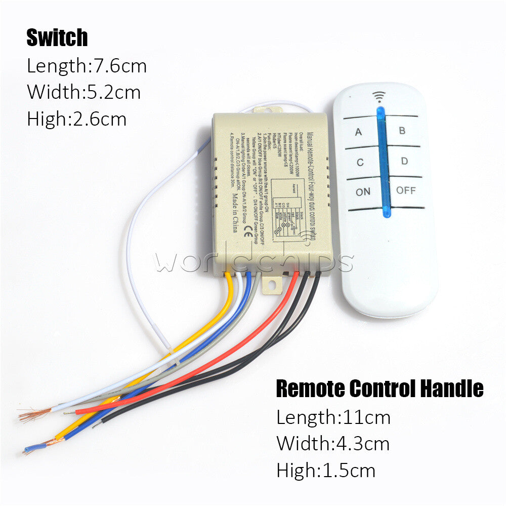 1/2/3/4 Way 220V Wireless Remote Control Switch Light Lamp Receiver Transmitter