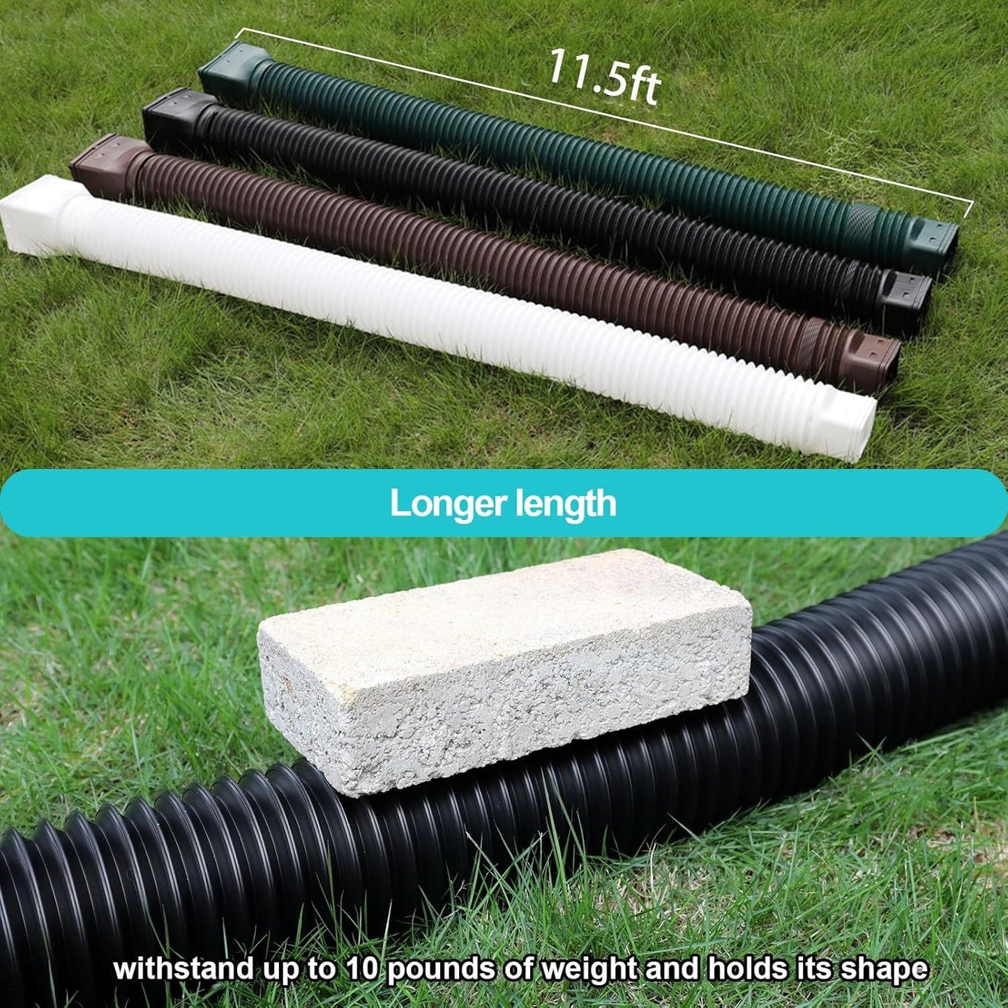 11.5Ft Long Gutter Downspout Extensions Flexible, Drain Downspout Extender, down