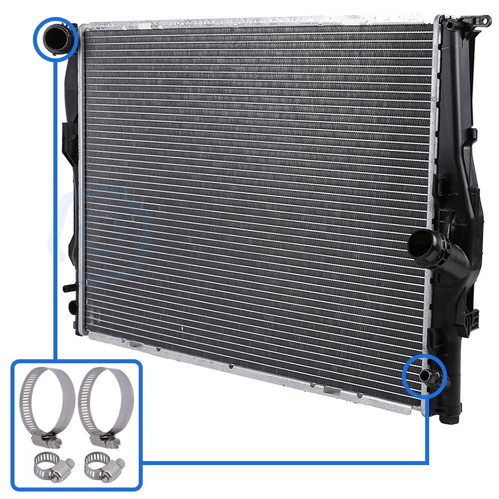 Radiator For BMW 128i 135i 325Ci 325i with Universal Oil Hose Clamps Kit