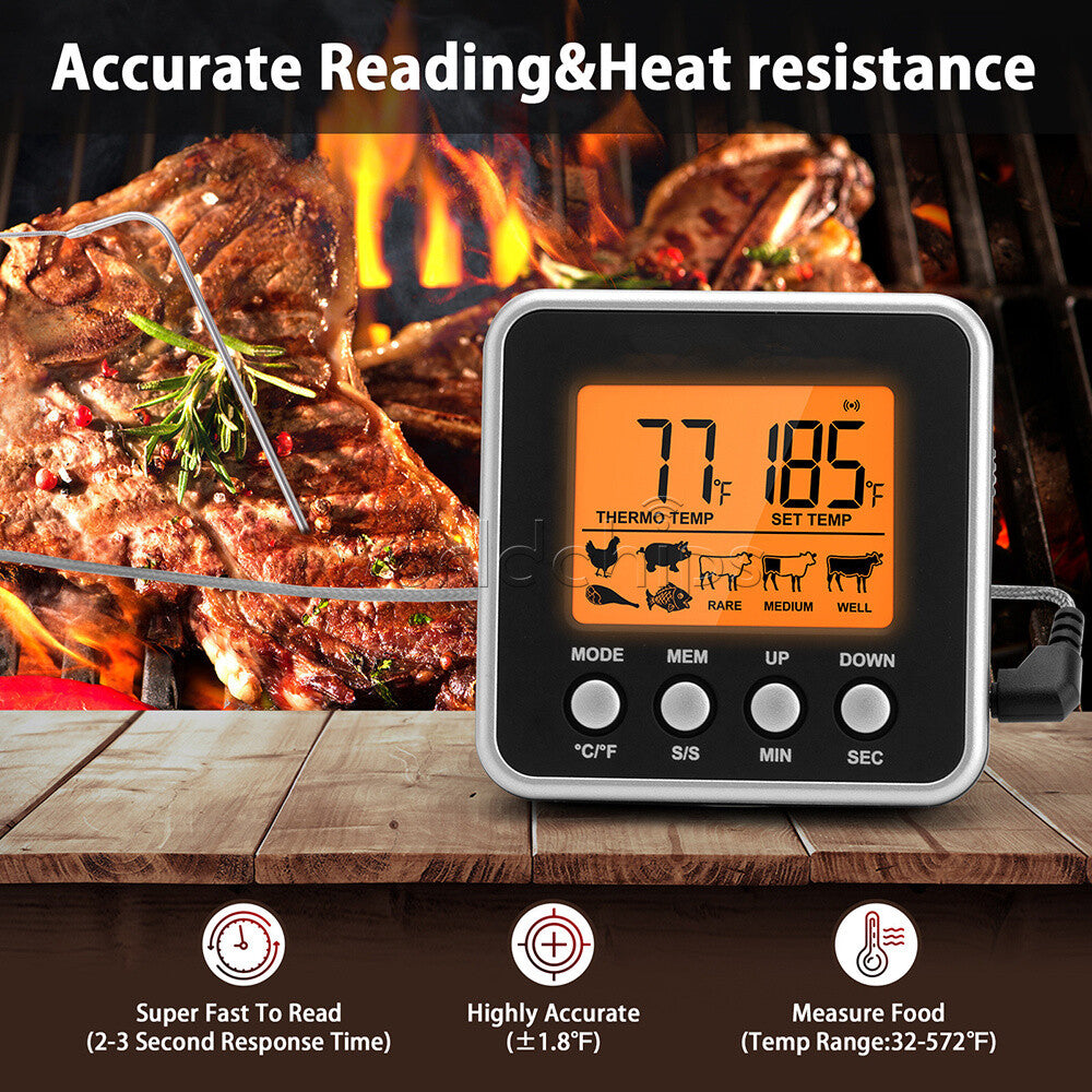 Digital Oven Thermometer Kitchen Meat Thermometer Countdown/ Timer LCD Backlight