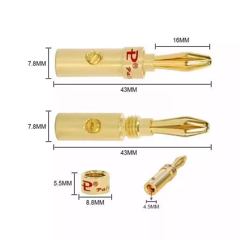24 x of 24K gold-plated 4mm banana plugs for HiFi receiver of loudspeaker cable