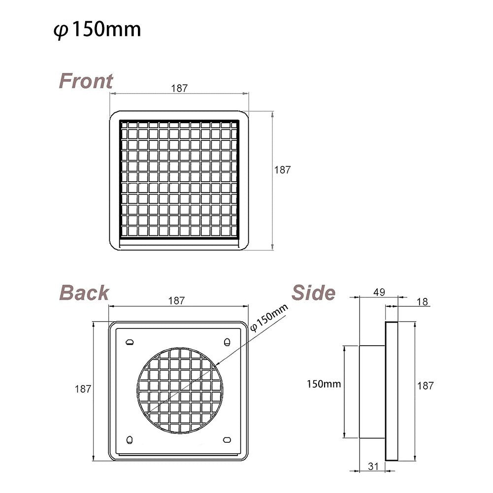 Plastic Air Vent 100150 Grille with Vermin Proof Mesh for Wall and Ceiling Use