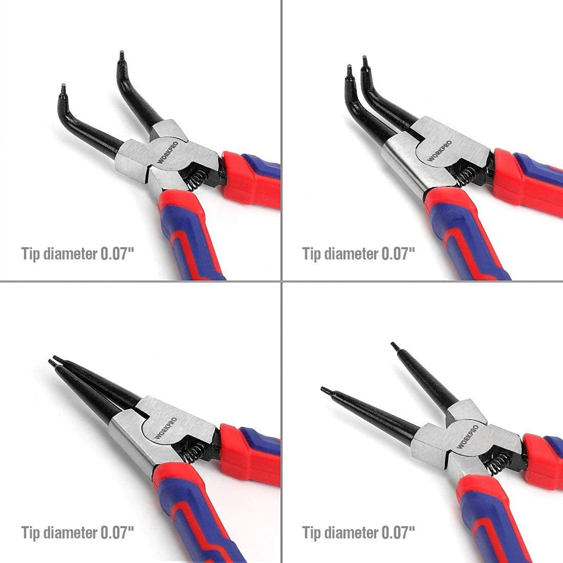 4-Piece Snap Ring Pliers Set - Heavy Duty 7-Inch Internal/External Circlip Plier