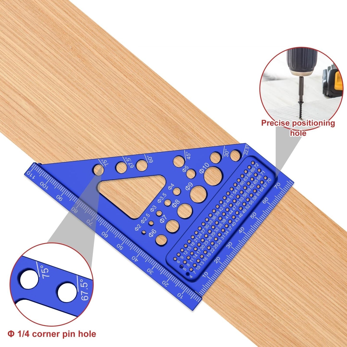 Woodworking Scribing Ruler with 22 5 to 90 Degree Angle Measurement Range