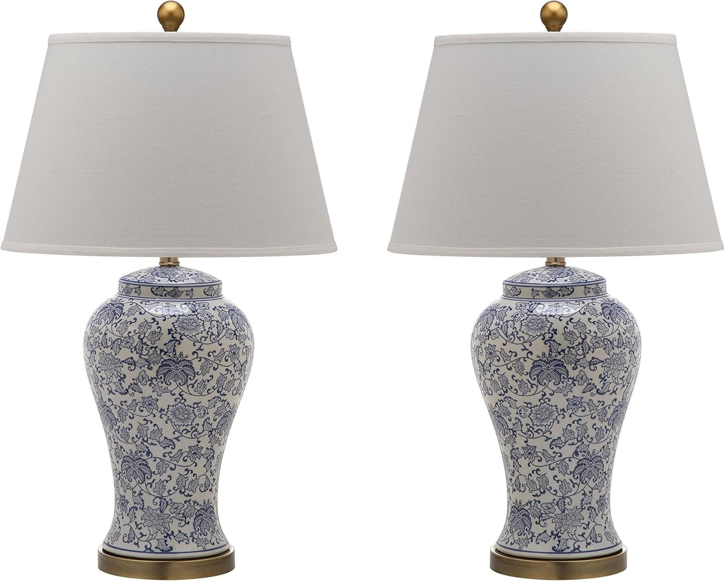 Set of 2 Blue & White Floral Table Lamps - 29-Inch Ceramic, for Bedroom