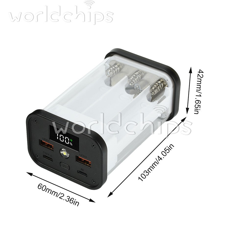 22.5W Transparent Power Bank Case 6/12-Cell 18650 Battery Box PD Power Bank Kit