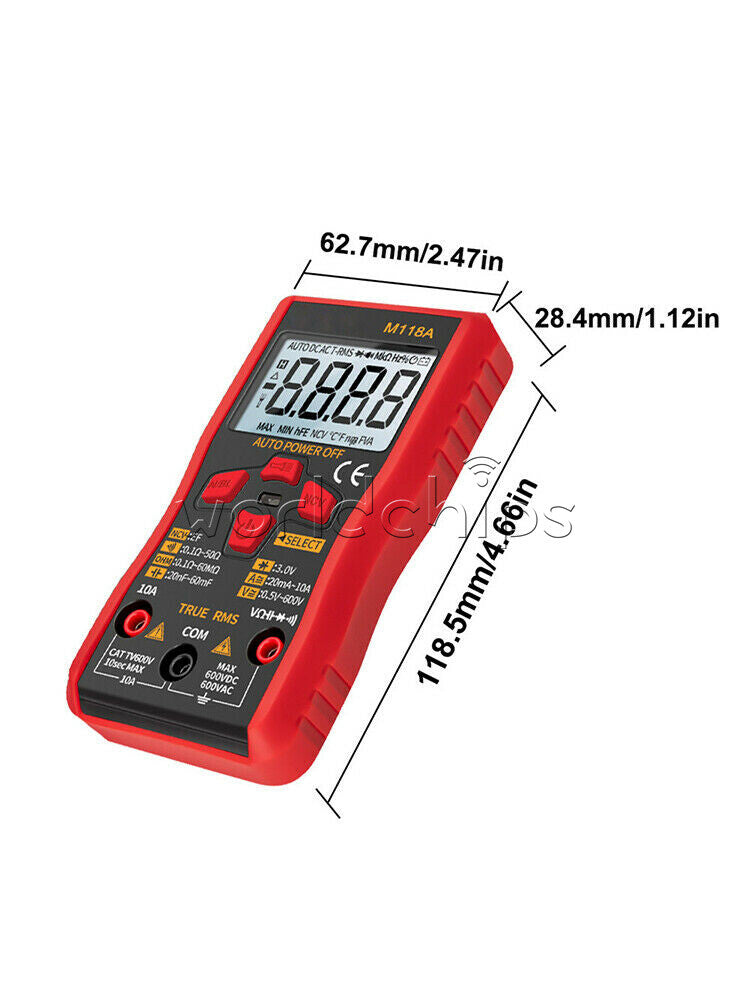 M118A True RMS Digital Multimeter Amp Ohm Voltage Resistance Tester Meter AC/DC
