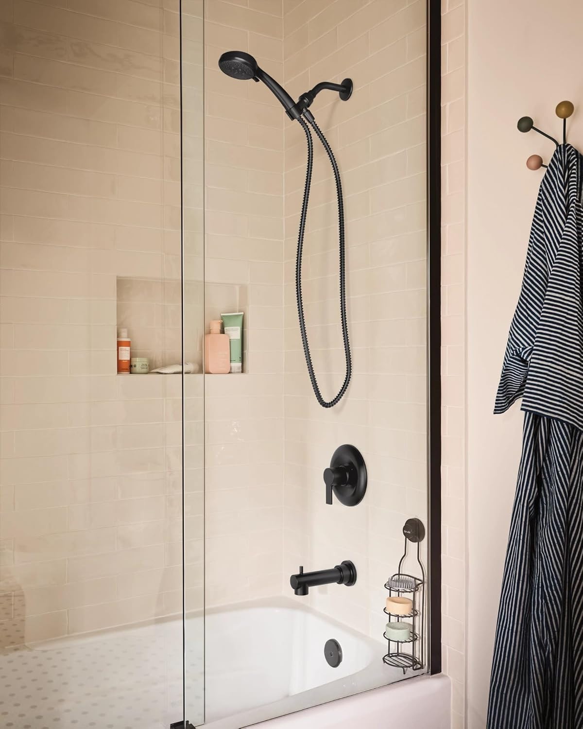 Matte Black Single Handle Shower Faucet Set with Handshower and Tub Spout