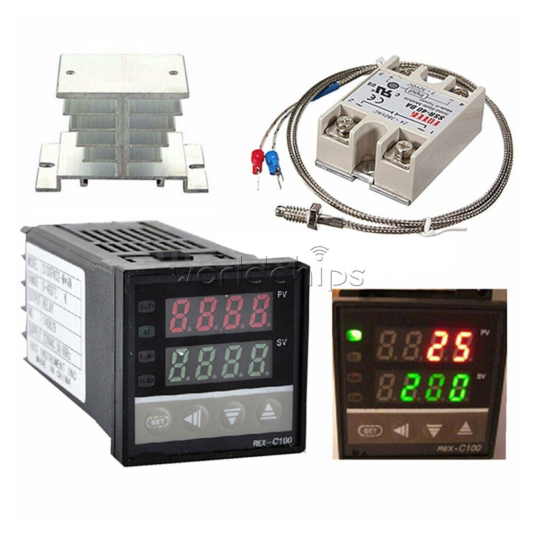 REX-C100 SSR-40DA Relay Solid State Thermostat+K type Thermocouple+Heat Sink