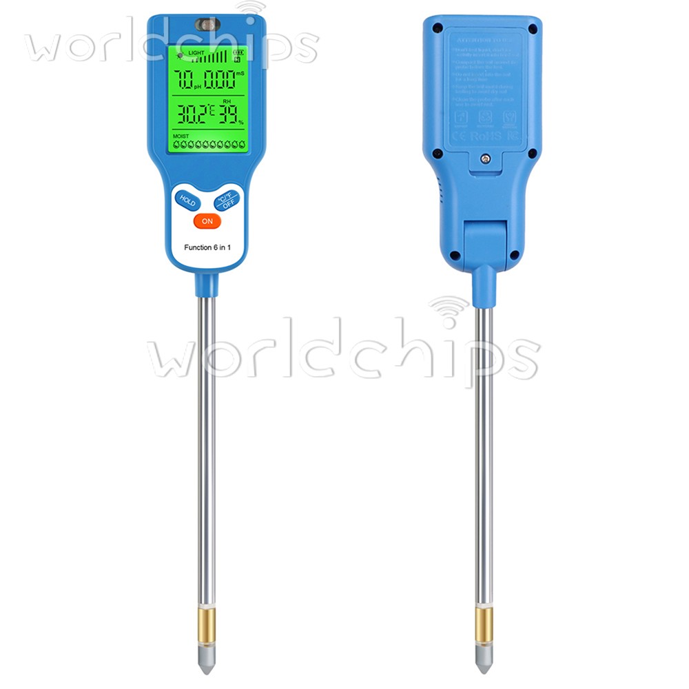 6-in-1 Digital PH Tester Sunlight Soil Moisture Meter Detector Plant Garden ℃℉