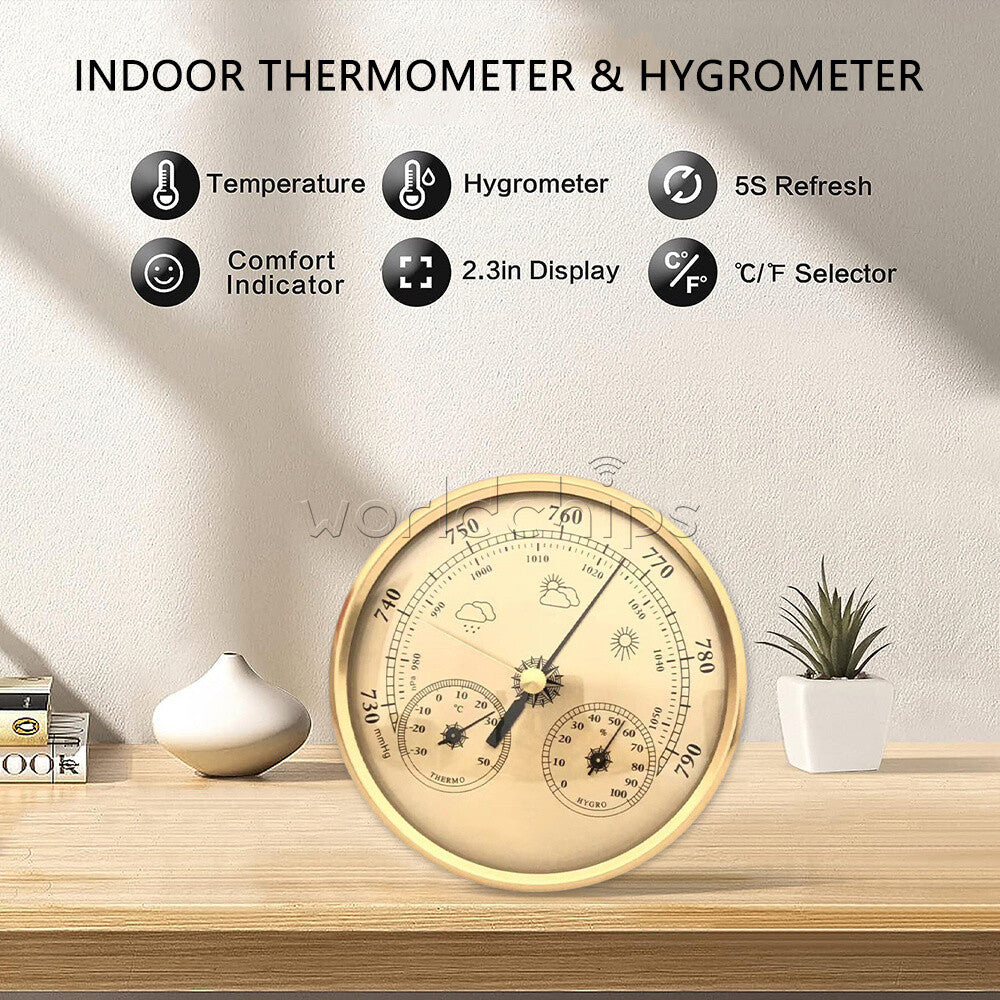 3-in-1 Hanging Temperature Humidity Barometer Home Garden Pointer Thermometer