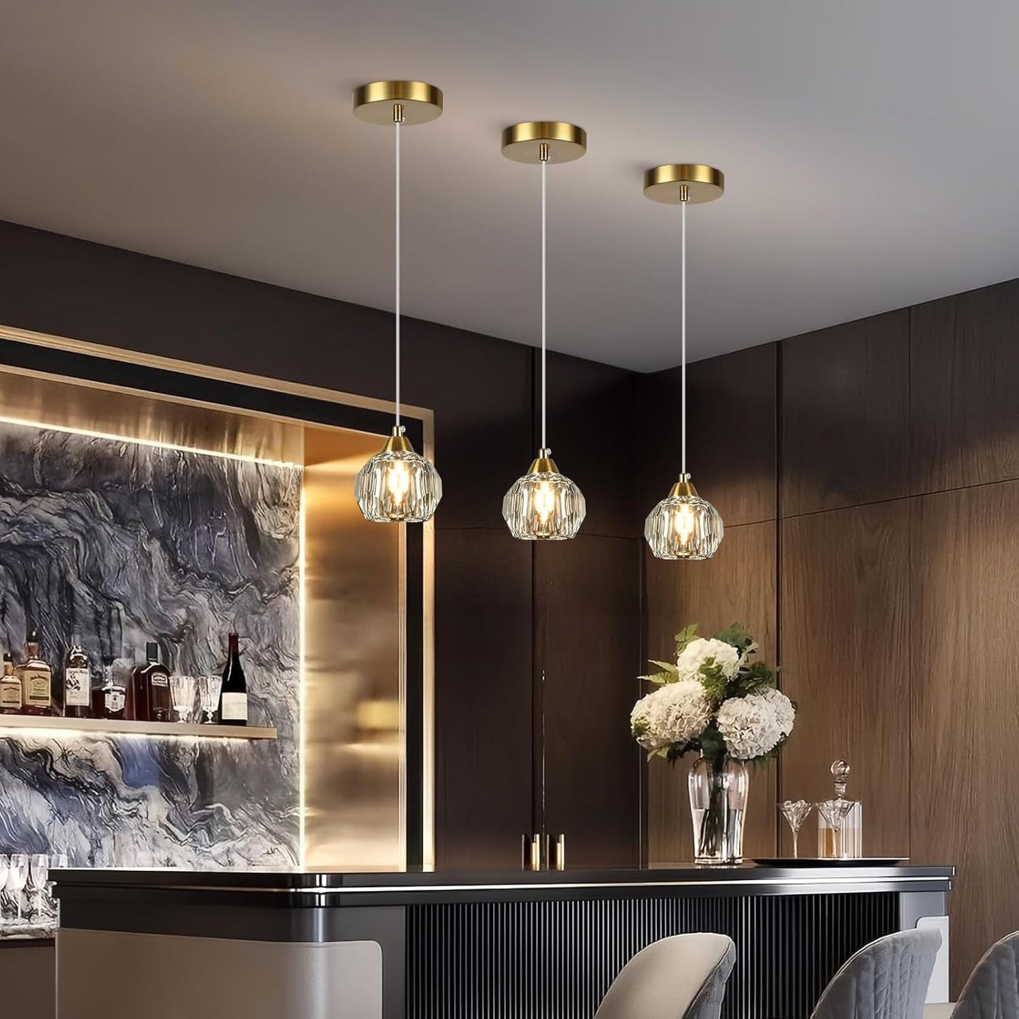 3-Pack Gold Crystal Chandeliers, Modern Pendant Light for Dining Room