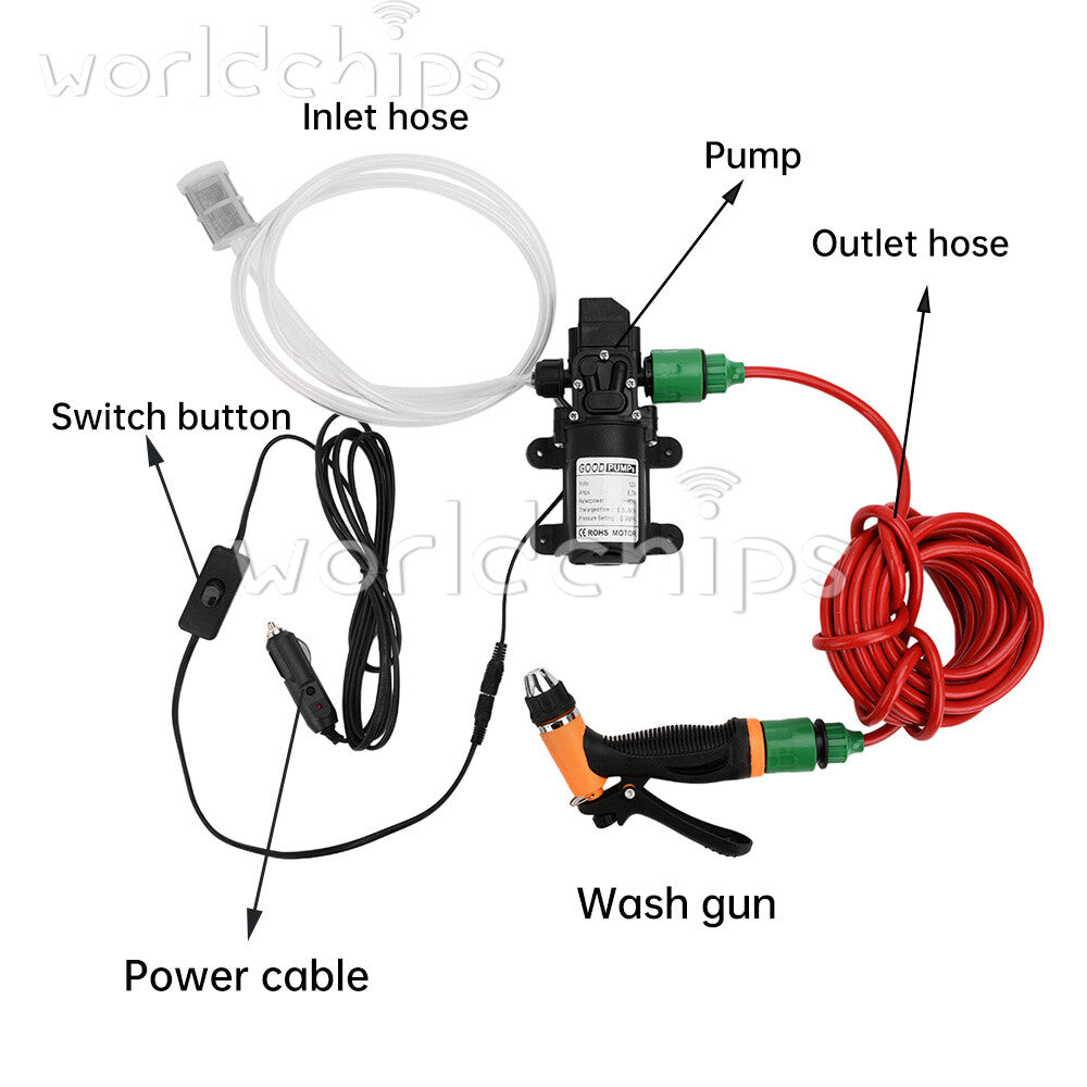 DC12V Self-Priming Portable High Pressure Car Washer Water Pump Kit Adjustable