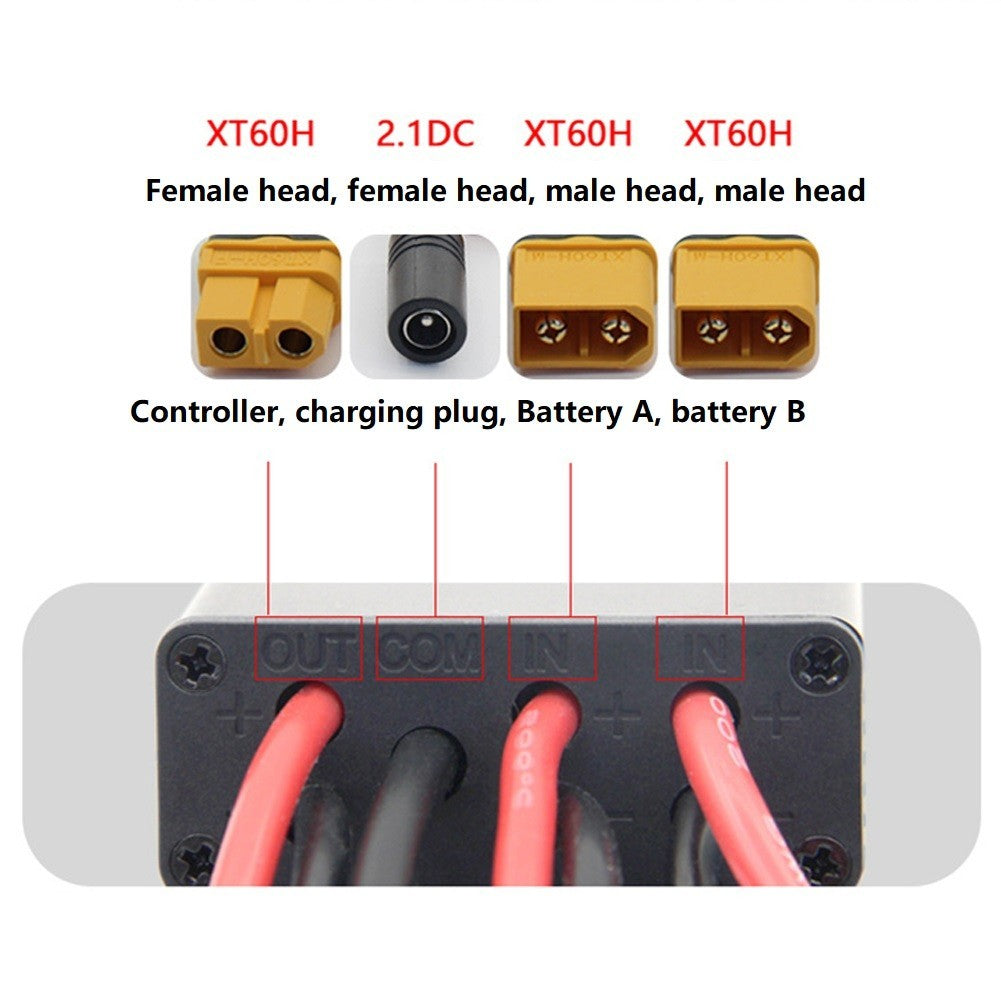 Dual Battery Connector Adapter for Ebike 12V 72V 20A USB Charging Supported