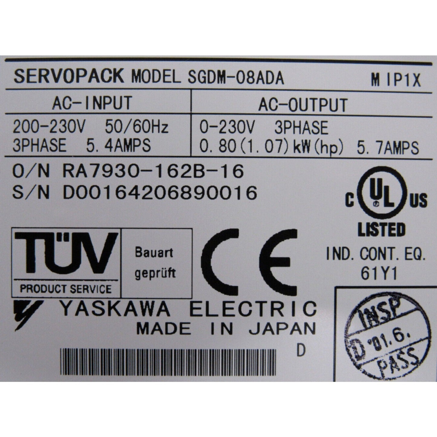 YASKAWA SGDM-08ADA SERVO DRIVE SGDM08ADA