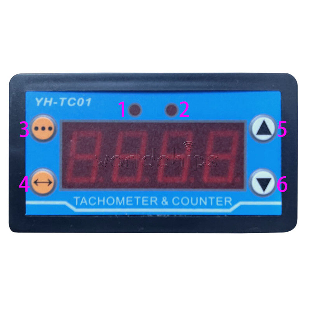 YH-TC01 DC9-24V 4-digit 0.56" Digital Tachometer Sensor Motor Tachometer Meter