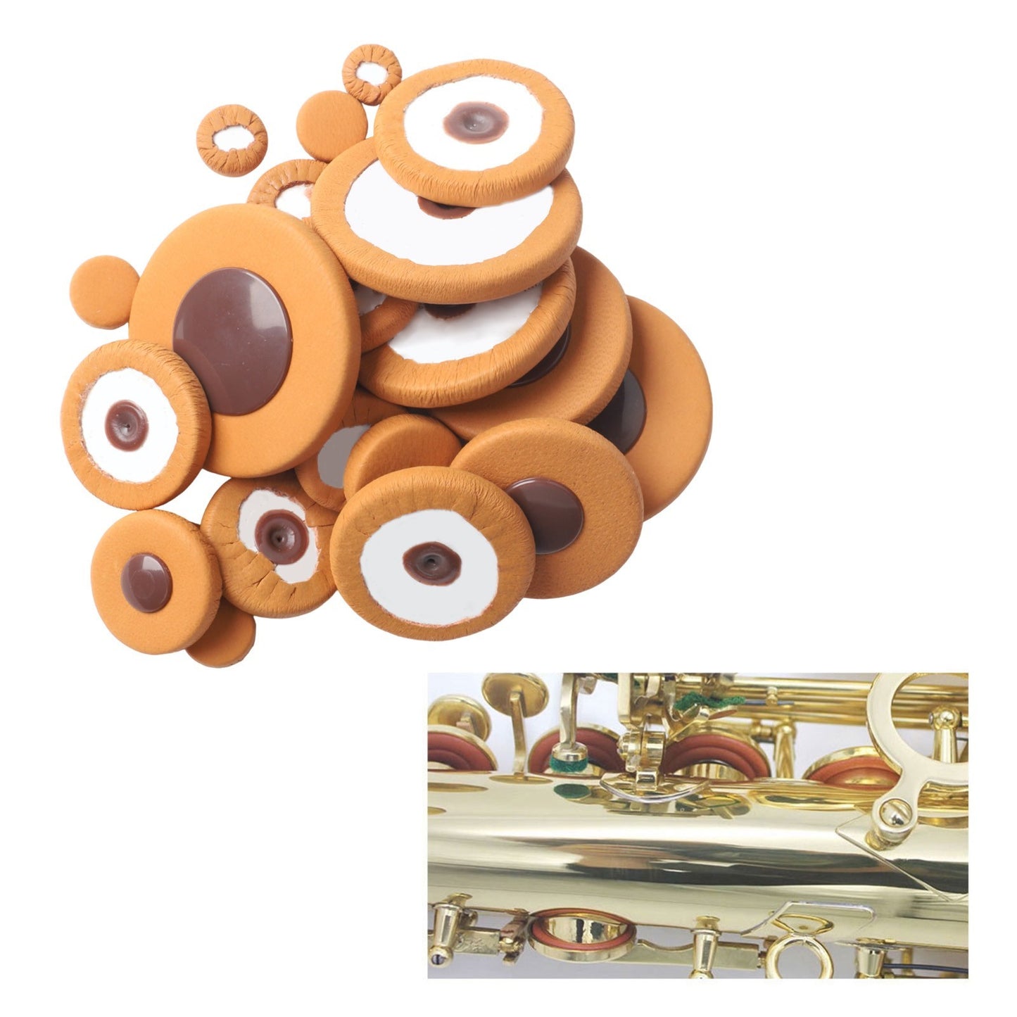 Effortless Installation For Tenor Sax Leather Pads 25 PCS 14 Sizes Brown