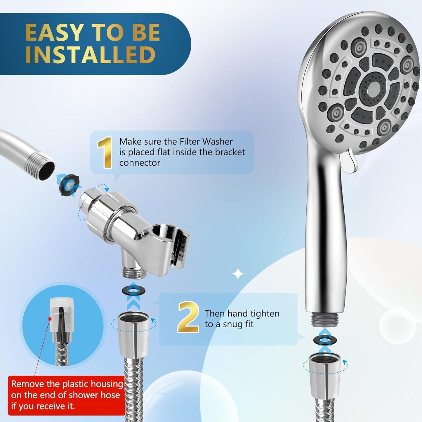 6 Spray Modes High Pressure Handheld Showerhead Set Upgraded 5 Inches Shower Hea