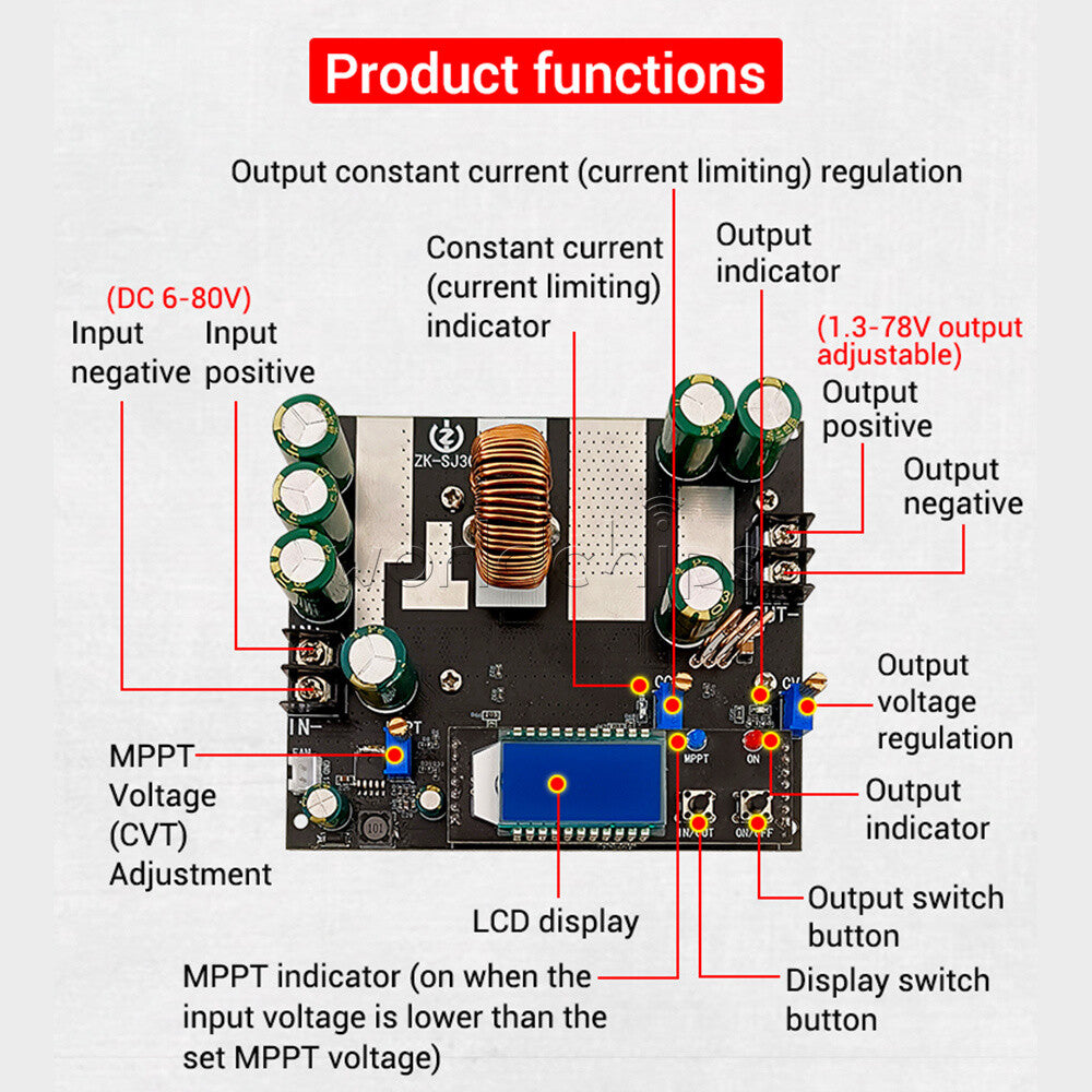ZK-SJ30 700W Automatic Boost Buck Power Supply Module DC 6-80V to 1.3-78V 30A