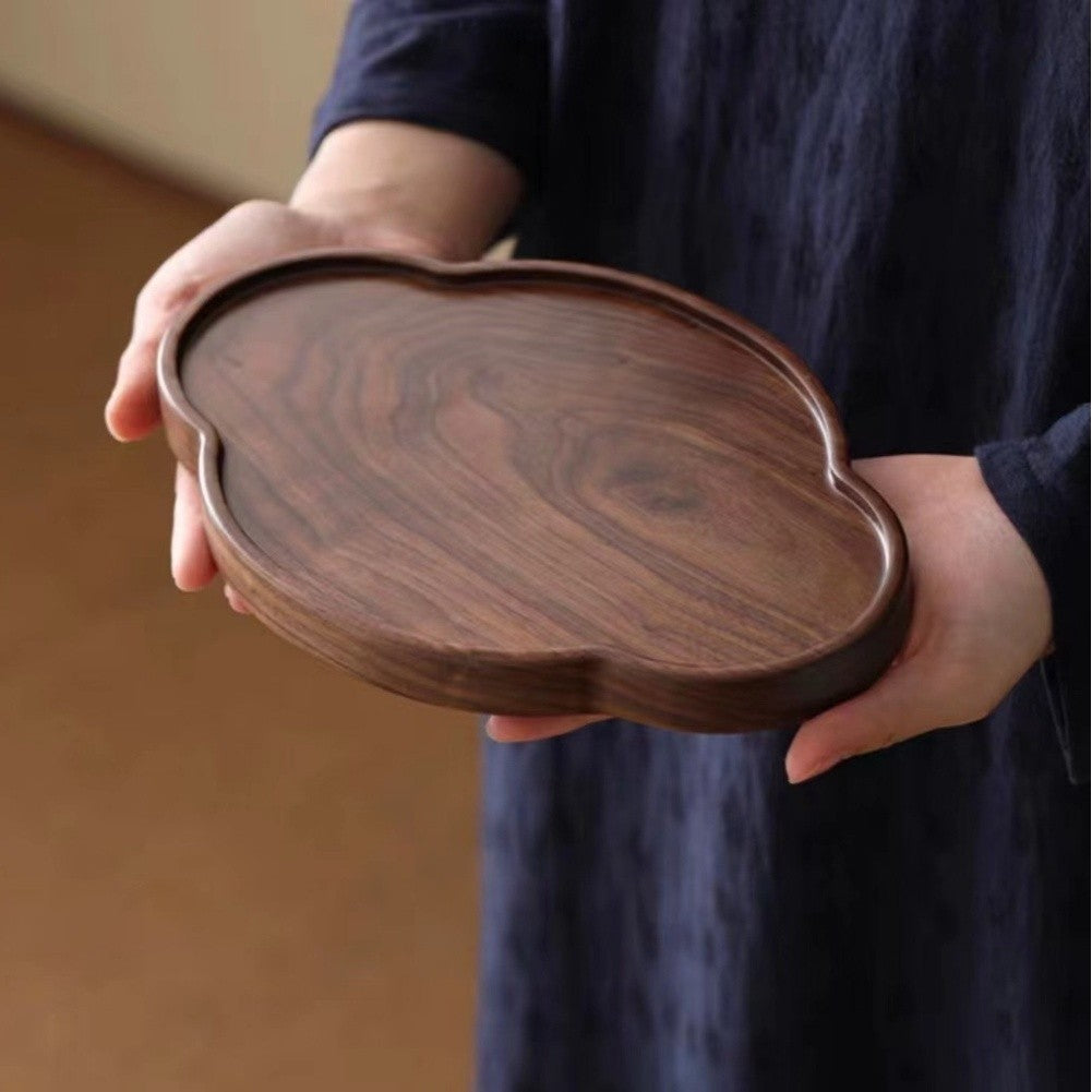 Black Walnut Wooden Tea Tray with Cloud Design Gongfu Tea Set Chinese Style