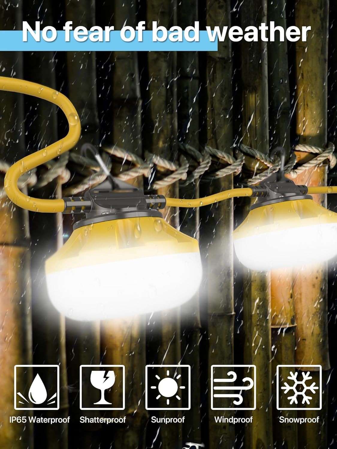 50FT Construction String Lights, 5 Bulbs, IP65 Waterproof, Linkable